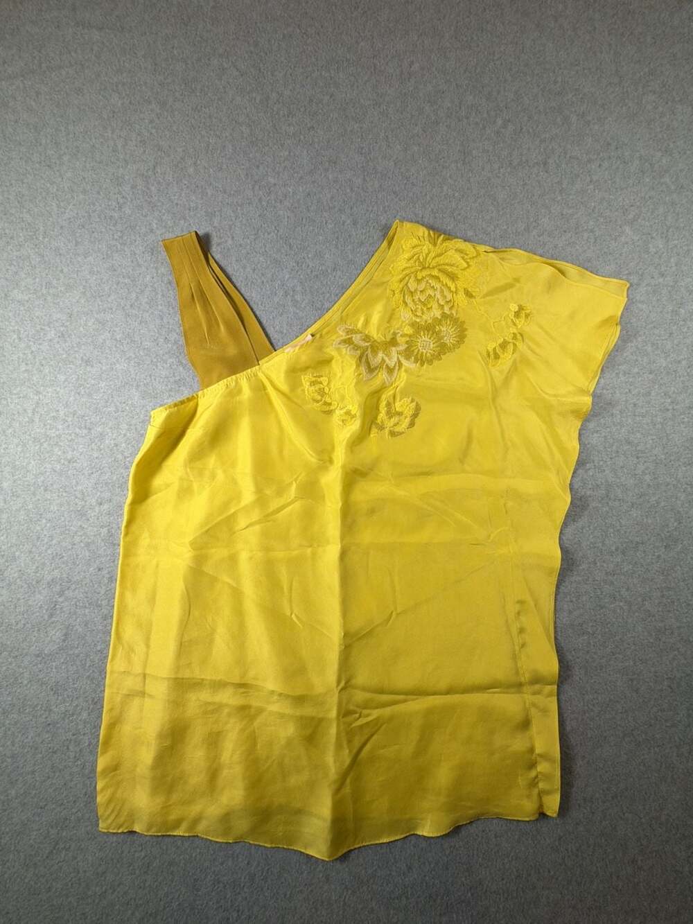 Tracy Reese 100% Silk Embroidered One-Shoulder Drape Blouse